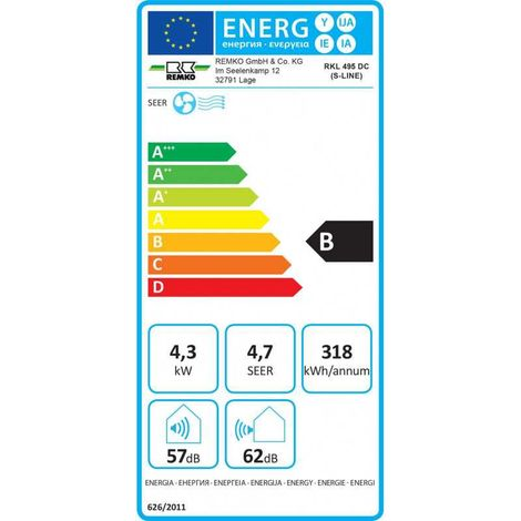 Climatiseur mobile Remko RKL 495 DC 4,3 kW Blanc Classe B