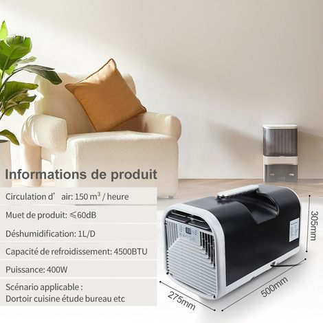 Gistuch – Climatiseur mobile silencieux 4500 BTU – Double onduleur 400W – Économie d'énergie – Télécommande – Refroidissement rapide pour espaces confinés - 4500BTU