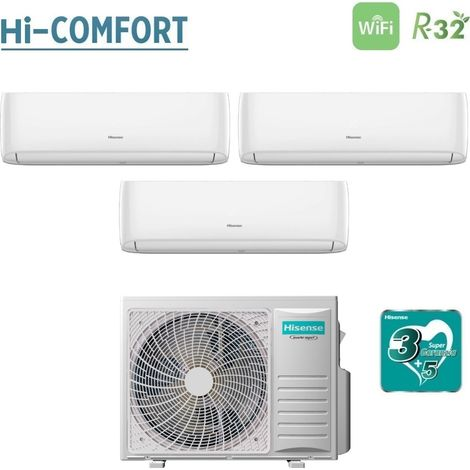 Hisense – Climatiseur réversible 9000+9000+12000 BTU – Wi-Fi intégré – SEER 7.3 – SCOP 4.05 – A++/A+ – Compresseur birotor DC Inverter