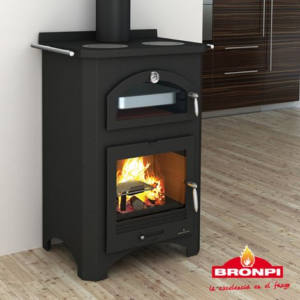 Bronpi – Cuisinière à bois 14 kW avec four et plaque de cuisson – Rendement 85% – Capacité bûches 40 cm – Design rectangulaire en fonte – Image 1