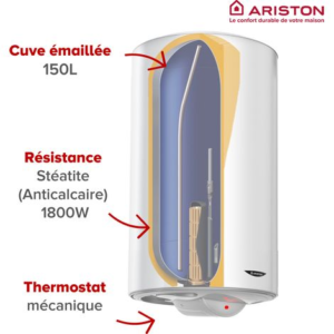 Chauffe-eau Electrique 150L Vertical, Ariston SAGEO 560mm, Steatite Anticalcaire – Image 4