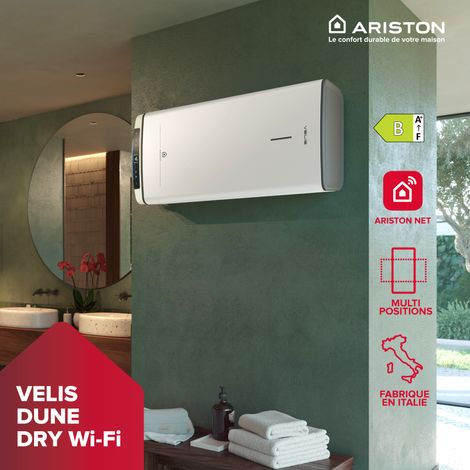 Chauffe-eau Electrique Plat Ariston VELIS DUNE DRY WIFI 80L Connecté, Anticalcaire & Multiposition