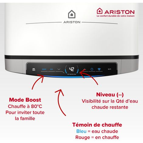 Chauffe-eau Electrique Plat Ariston VELIS DUNE DRY WIFI 80L Connecté, Anticalcaire & Multiposition