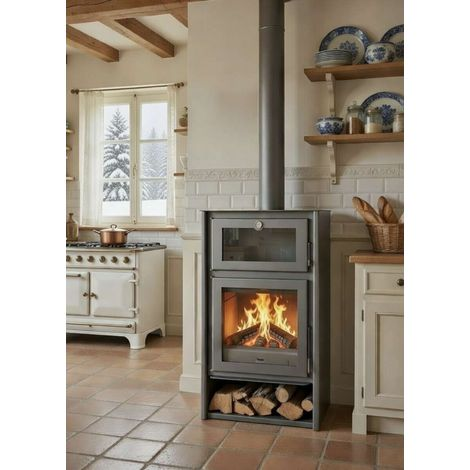 Juan Panadero – Poêle à bois 11 kW avec four – Rendement 85 % – Triple combustion – Sortie de fumée 150 mm – Volume de chauffage 320 m3