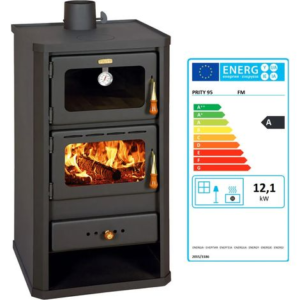Prity – Poêle à bois avec four 12 kW – Sortie de fumée supérieure – Chambre de combustion en briques réfractaires – Dimensions 490x460x930 mm – Image 2