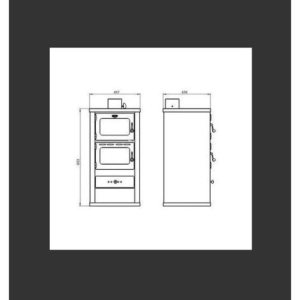 Prity – Poêle à bois avec four 12 kW – Sortie de fumée supérieure – Chambre de combustion en briques réfractaires – Dimensions 490x460x930 mm – Image 3
