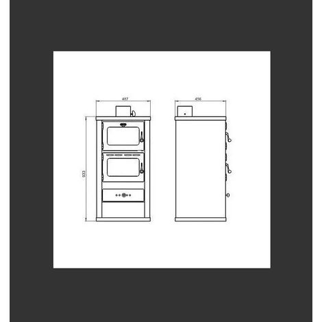 Prity – Poêle à bois avec four 12 kW – Sortie de fumée supérieure – Chambre de combustion en briques réfractaires – Dimensions 490x460x930 mm