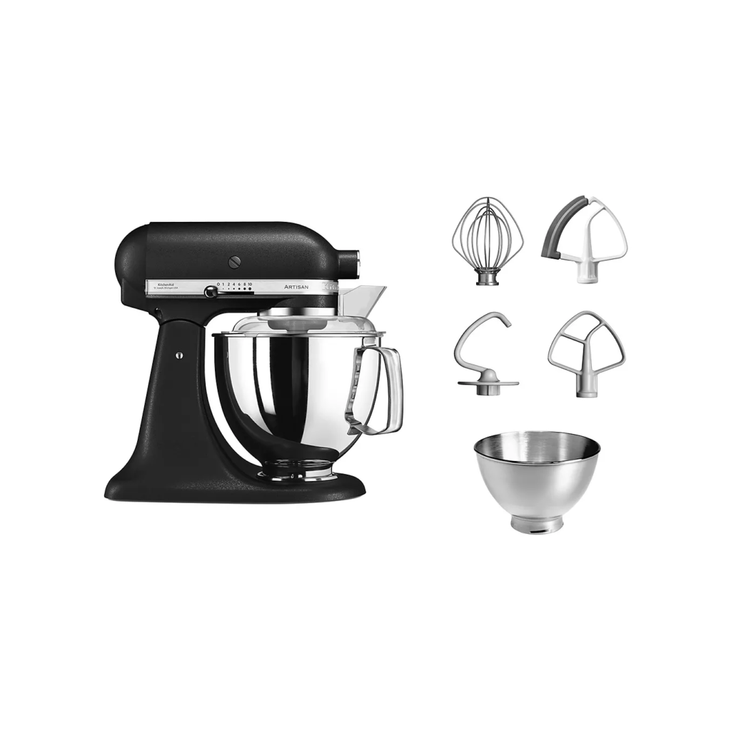 Robot pâtissier KITCHENAID 5KSM175PSEBK Artisan Truffe Noire, 4,8 L, bol avec poignée + bol 3 L, batteur souple et couvercle