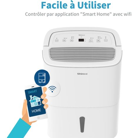 Shinco – Déshumidificateur 50L/jour pour pièces jusqu'à 55m² – Drainage continu, contrôle APP, filtre à charbon actif – Mode séchage et silence