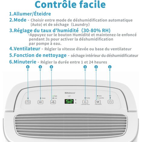 Shinco – Déshumidificateur 50L/jour pour pièces jusqu'à 55m² – Drainage continu, contrôle APP, filtre à charbon actif – Mode séchage et silence
